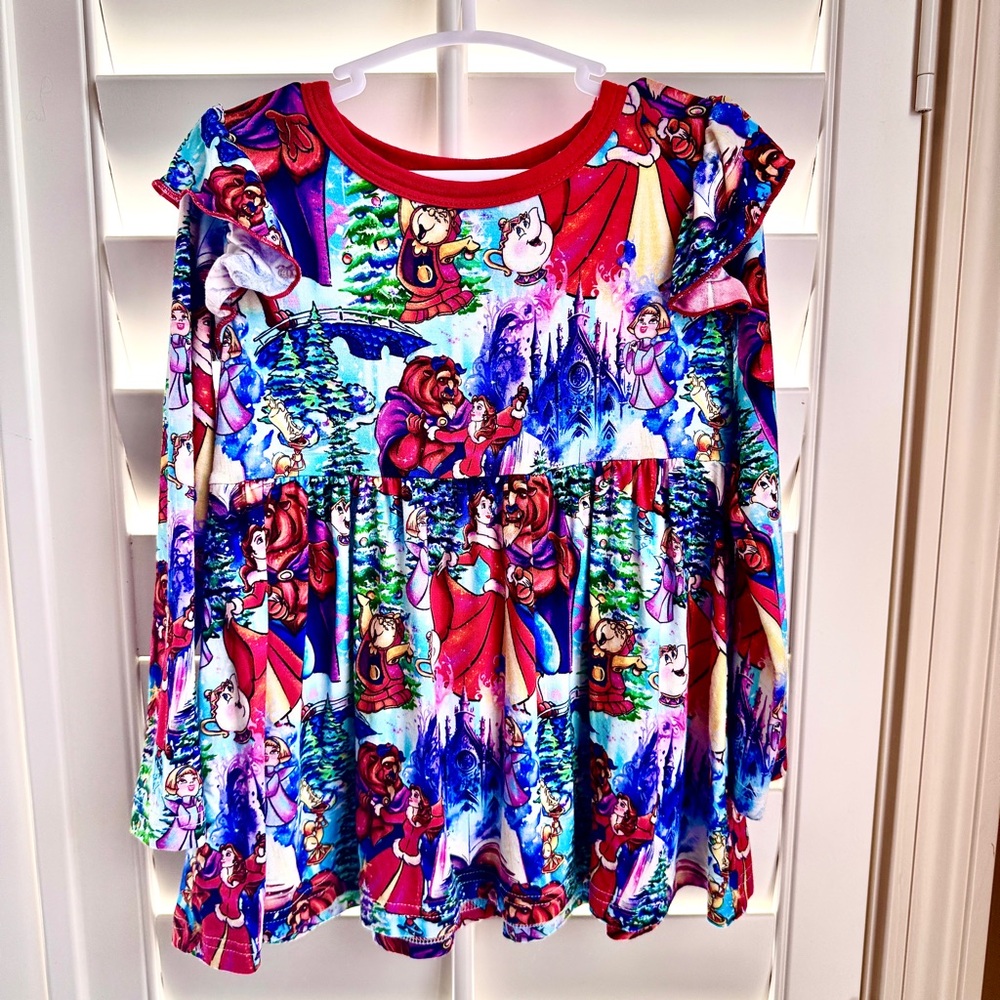 Showstoppers 3T Bamboo Short Twirl Dress Disney Beauty‎ & the Beast Christmas
